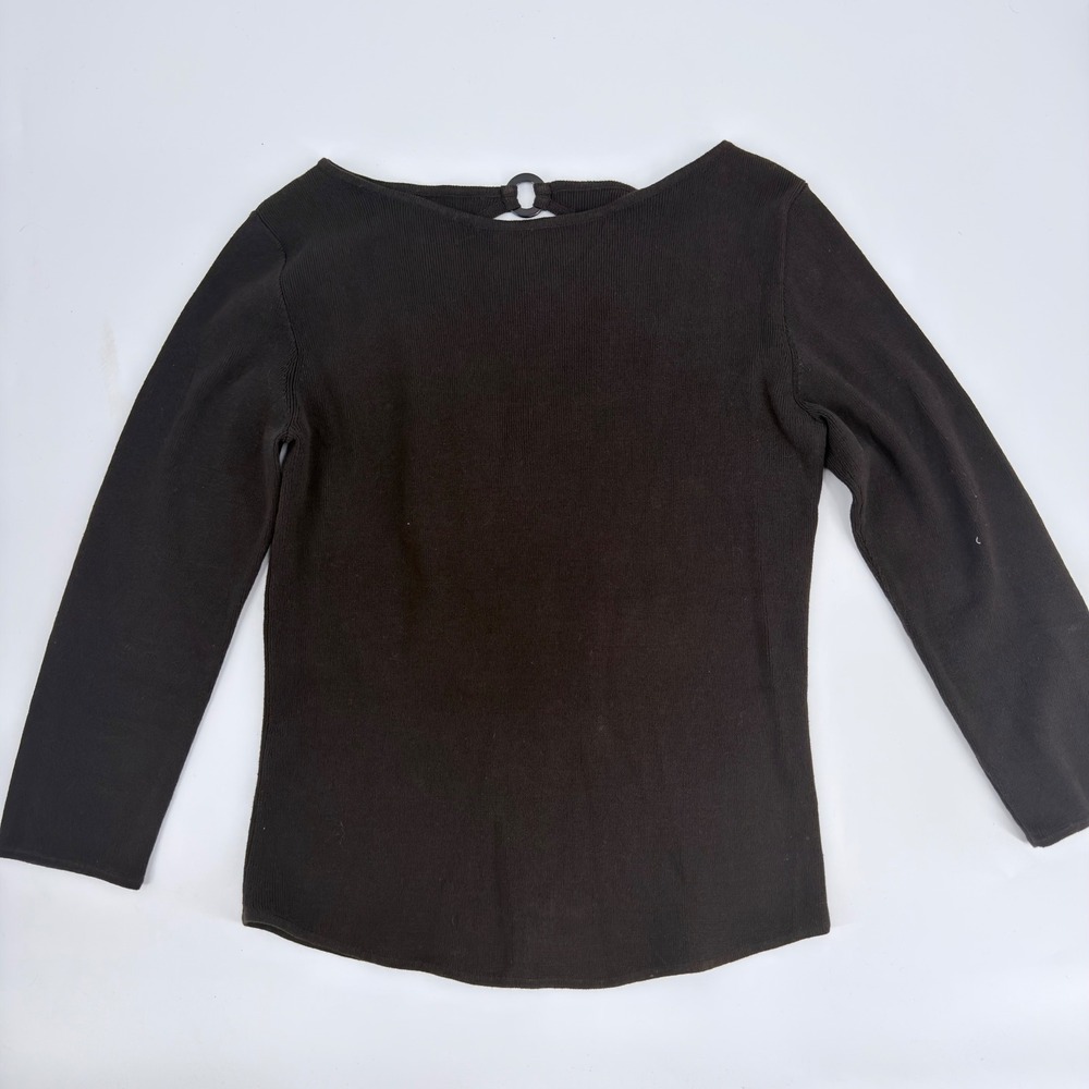 Dana Buchman Sweater Ribbed Ring Neck Y2K Womens Medium Dark Brown Cotton Top